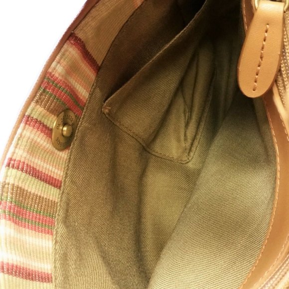 Fossil Woven Straw Baguette Bag Purse Tan Leather Wooden-Key Boho Coastal - Picture 8 of 9